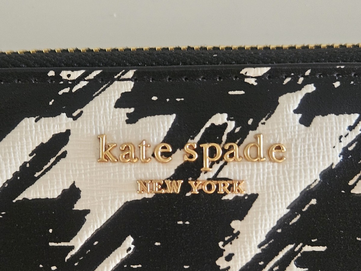 Kate Spade Morgan Painterly Houndstooth Zip Around Black