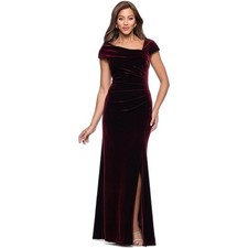 Xscape Velvet Formal Evening Gown Size 16P Burgundy Maxi Dress Wedding Party