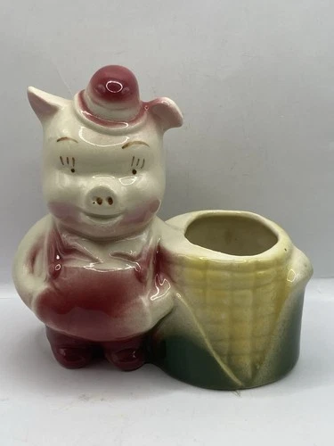 Vintage Shawnee Pottery Zanesville Ohio Anthropomorphic Corn Farmer Pig Planter