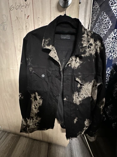 Monfrere Sandstorm Black Acid Wash Denim Jacket Size Small. video thumbnail