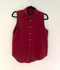 Banana Republic Solid Burgundy Chiffon Collared Button-Up Sleeveless Blouse, S