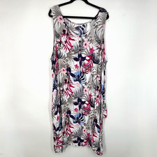 Kaktus Womens 3X Sleeveless Dress Pink Blue Gray Tropical Floral Cotton Gauze