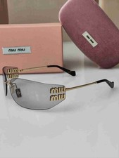 Miu Miu SMU A51 5AK-50K Light Gray Sunglasses Rectangle Authentic Designer New