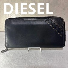 Diesel Men Industry Long Wallet Round Zipper Black Studs Vintage Luxury Modern