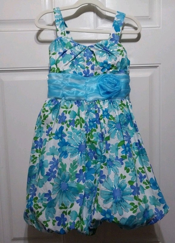 Bonnie Jean Blue and White Floral Bubble Dress Girls Size 8