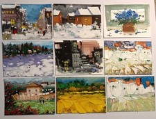 Original Aceo Tempera Ölgemälde 3,5"x2,5" 9 Stück Signatur auf der Rückseite