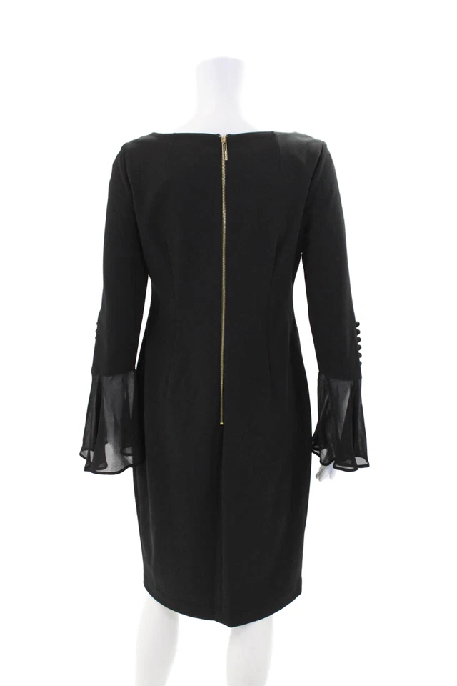 Vestido vaquero liso negro manga campana larga Calvin Klein para mujer talla 8 Foto 3 de 4