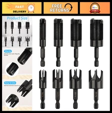 8 Pack Wood Plug Cutter Drill Bit Set - Straight & Tapered, Hex Shank, 1/4"-1/2"