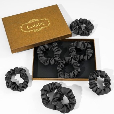 (8 Stück) Lolalet Haargummis Seide Scrunchies für Damen, Elastische, schwarz Set
