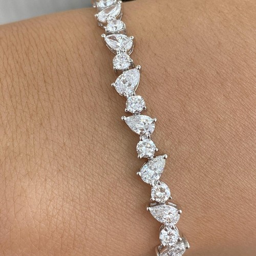 Valentines Gift Multi Shape Lab-Grown Diamond Tennis Bracelet Certified 14k Gold - Picture 5 of 14
