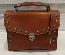 PATRICIA NASH Simona Brown Smooth Leather Studded Crossbody Handbag WORN TWICE