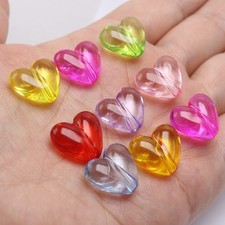 40 Mixed Color Transparent Acrylic Smooth Heart Beads Charms 17mm Jewelry Making