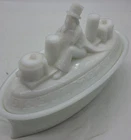 Antique Flaccus Bros Milk Glass Uncle Sam Battleship Covered Dish 1898 USS Maine