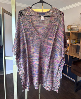 Democracy Women's Multicolor Space Dye Open-Knit V-Neck Pullover Sweater XL