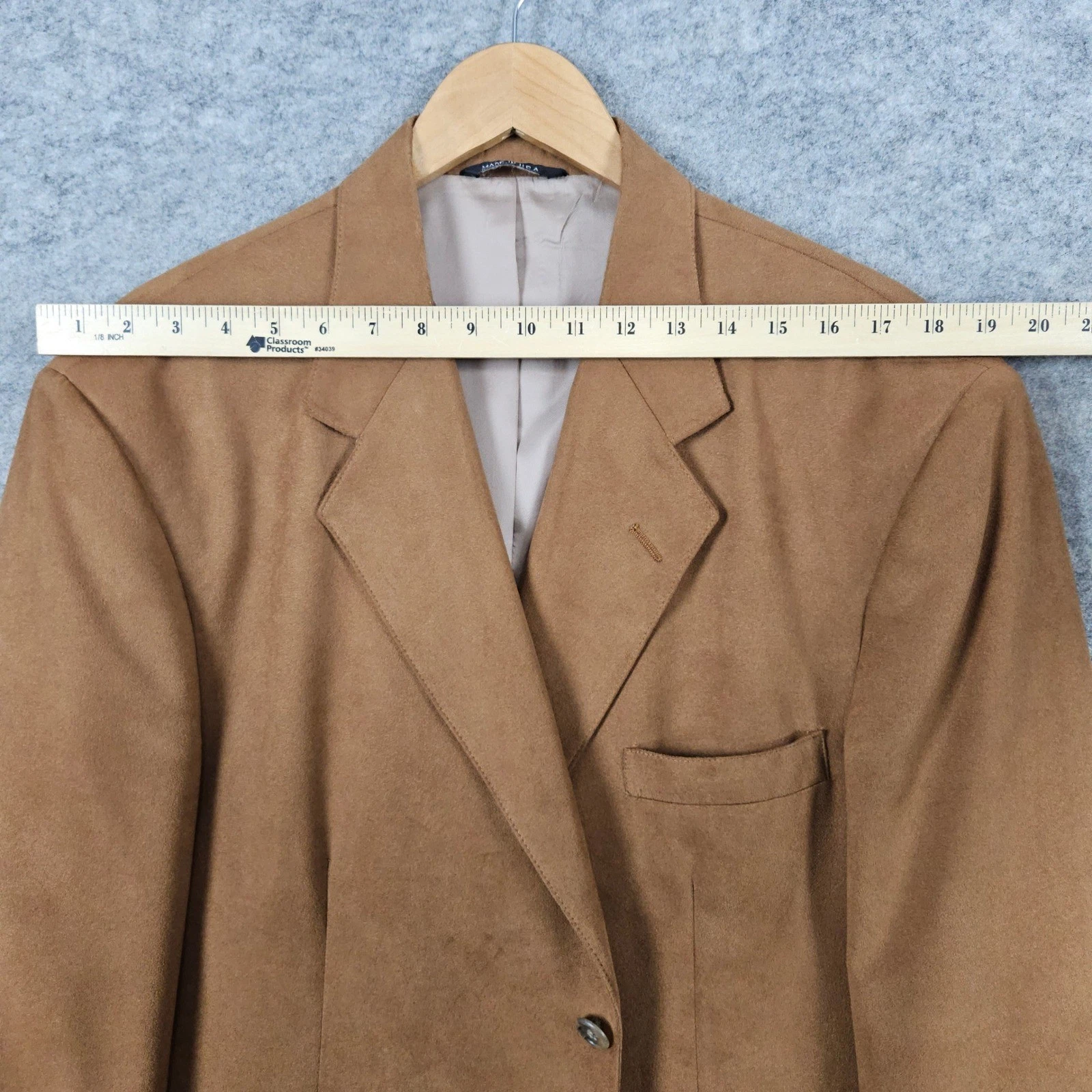 Norm Thompson Men's Tan Faux Suede Blazer Sport Coat Suit Jacket Size 46L FLAWS image 8
