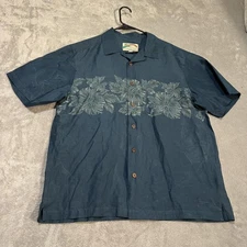 Paradise Found Shirt Mens Large Blue Hawaiian Hibiscus Floral Button Up Camp