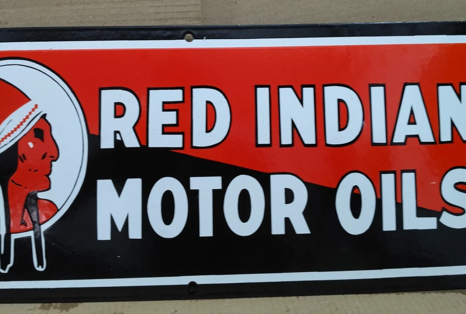 Red Indian Motor Oil Porcelain Enamel Sign  24 x 10 Inches 1 Sided - Image 3 of 4