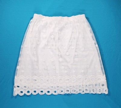 C Est 1946 White Lace Overlay Skirt Women s Sz XL Pull On Embroidered Dot Lined
