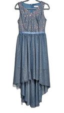 Prom Dress Sequined top Waterfall Tulle bottom Sleeveless Modest Flattering Sz S
