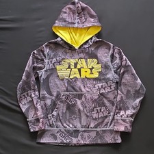 Star Wars Boys Hoodie Pullover Gray Yellow Darth Vader Stormtrooper Size M 8 