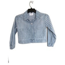 Zara Girls Blue White Pinstripe Cropped Denim Jacket Size 11/12 152cm