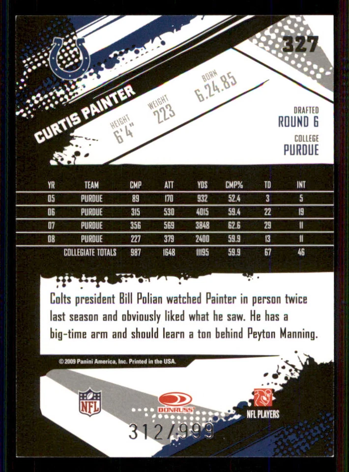 2009 Score Inscriptions #327 Curtis Painter RC /999 - Image 2 of 2