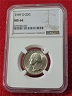 1989-D WASHINGTON QUARTER   NGC MS 66  UNCIRCULATED                     #T1597