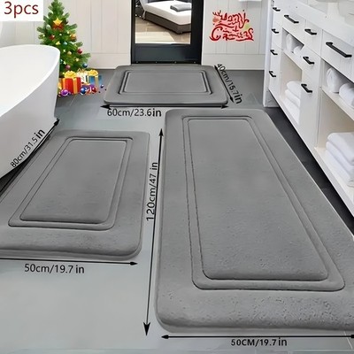 3PCS Memory Foam Bathroom Rug Absorbent Bath Mat Set Small Large and Door Rug US