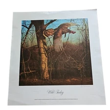 Signed Wild Turkey Poster Print By Ken Davies 1970s Austin Nichols 19" x 18" Art