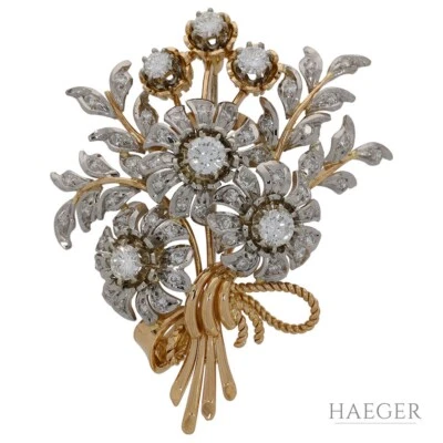 Brosche in floraler Form Gelb, Weißgold 750 / 18K mit 2,4ct Diamanten - Bild 1 von 3
