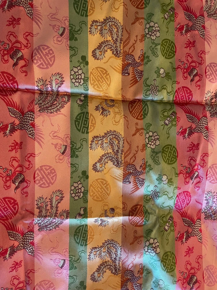 100% Silk Thai  Tapestry Satin fr Thailand Asian Motif Brown  Red 1.75 yards - Image 3 of 4