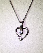 Lovely Sterling Silver Cubic Zirconia Open Heart Pendant Necklace 18-7012