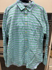 Tommy Hilfiger Dress Shirt Button Down Men  s XL Blue with Green Stripes