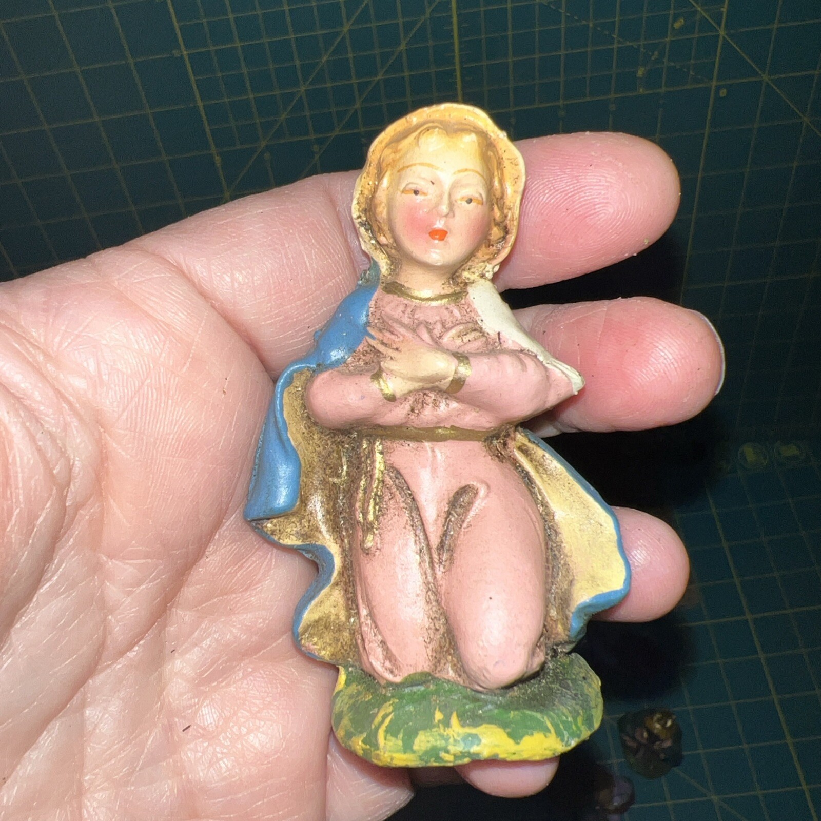 Vintage Nativity Set of Figures And Wood Stable Made In Italy