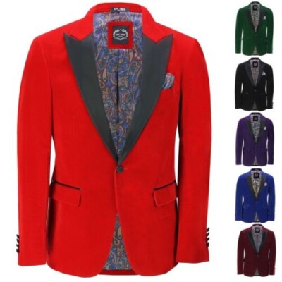 Herren Samt Smoking Retro Rauchen Mantel Anzug Passform Blazer
