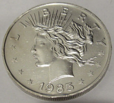 1985 Peace Design Liberty 1 Troy Oz. .999 Silver Round - Vintage 108.76 per troy oz