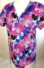 Scrubs Women Sm Or Med All Over Heart Nurse Vet Dental Pink Purple Blue Shirt