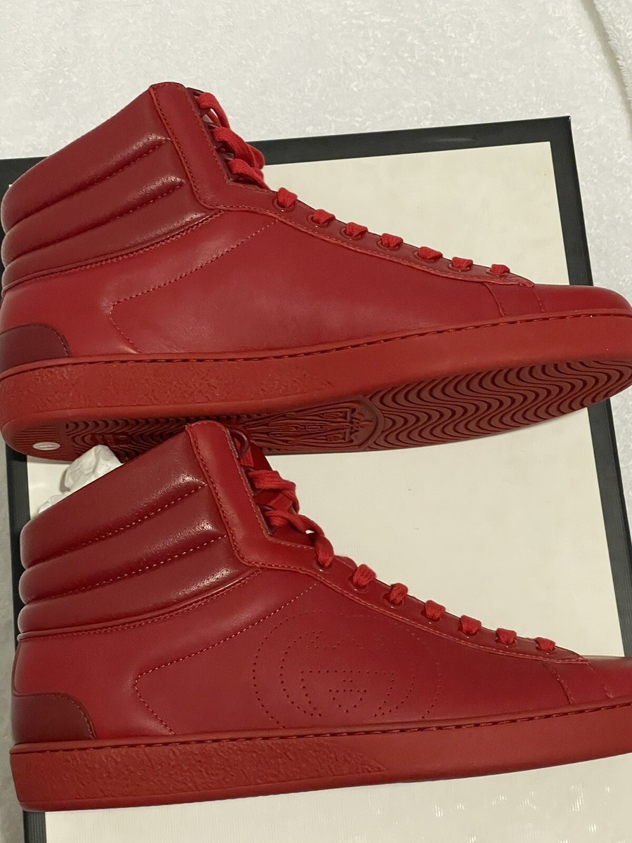 Gucci 625672 Men's Red Leather Bootie High top Sneaker Gucci 625672 Men's Red Leather Bootie High top Sneaker
