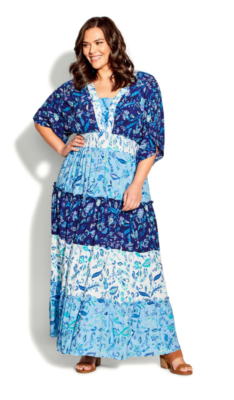 Avenue ~ Daisy Tiered Maxi Dress (in blues) ~ Size 18 | eBay