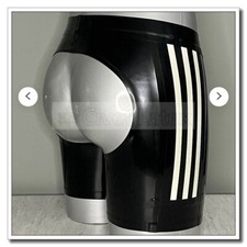Latex Boxers Shorts Open Back Front Zip 3 Side Striped Cool Customized 0.4mm E88