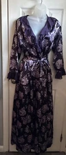 Amoureuse Womens Nightgown Robe Set Purple Satin Lace Floral Rose 2 Pc Peignoir