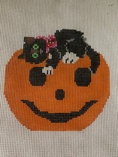 Handpainted Needlepoint Canvas Cat Pumpkin Halloween,13ct Zweigart JWPO 020