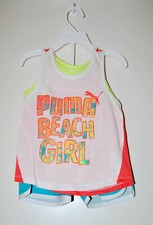 NWT Puma Little Girls Orange Beach Girl 2pc Tank Top  Shorts Set sz 4