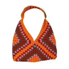 Hand Crafted Crochet Sling Bag Granny Square Retro 60s Vibe Tangerine