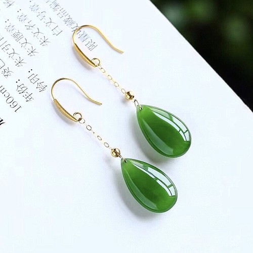 Jade Water Drop Earrings Luxury Jewelry Women Natural Vintage Green - Picture 3 of 4