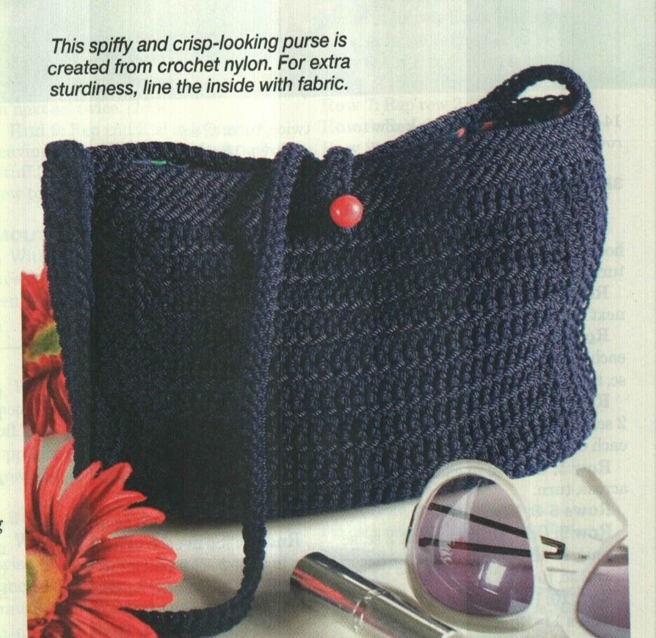 NAVY NYLON PURSE HANDBAG WOMEN'S CROCHET PATTERN INSTRUCTIONS