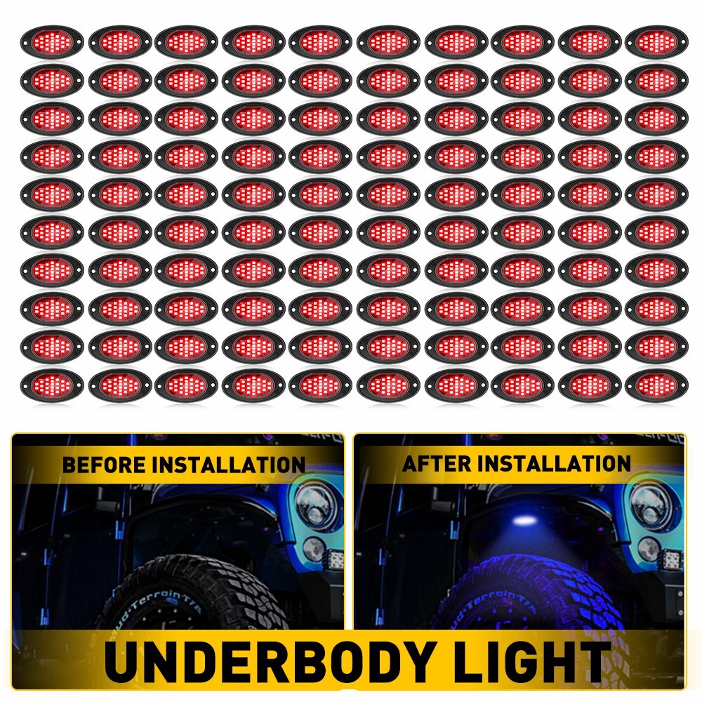 100 PCS Red LED Rock Underbody Light Glow Neon Lamp Universal Fit Jeep Truck SUV