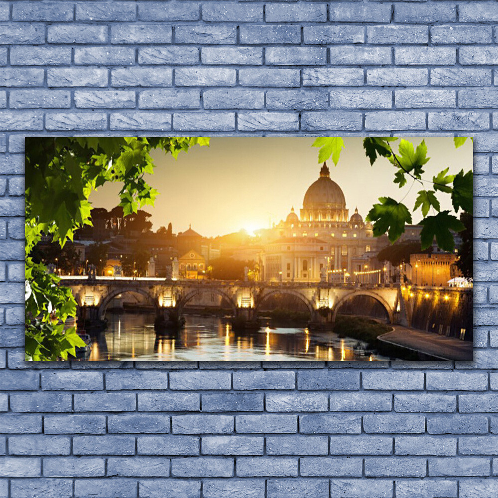 Tableau sous verre 140x70 pour illuminer un salon sombre avec un pont de ville