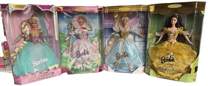 4 NRFB Vintage BARBIE Series 1st ED RAPUNZEL, LITTLE BO PEEP, CINDERELLA, BELLE