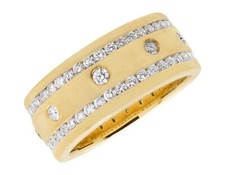Mens 10K Yellow Gold Matte Finish Comfort Fit Real Diamond Wedding Ring Band ...